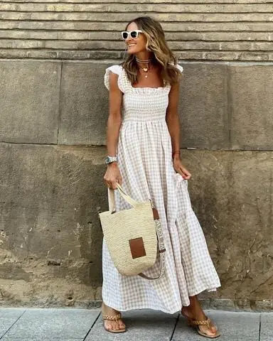 Beige Smocked Maxi Dress, product photo