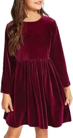 Burgundy Velvet Ruffle Dress, product photo
