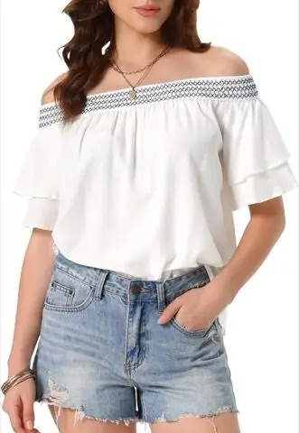 White Boho Off-Shoulder Blouse, product photo